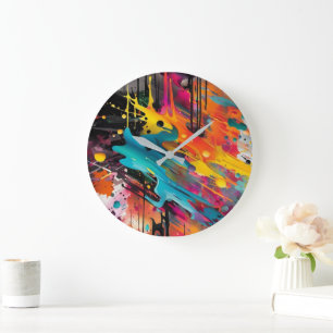 Vivid Chaos Splash Graffiti Large Clock