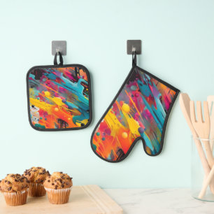 Vivid Chaos Splash Graffiti Oven Mitt & Pot Holder Set