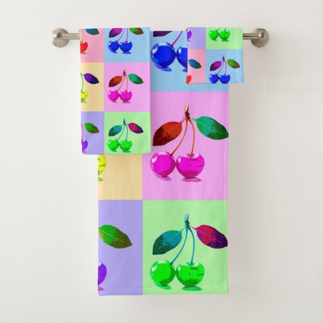Vivid Cherries in Pop Art Style Bath Towel Set (Insitu)