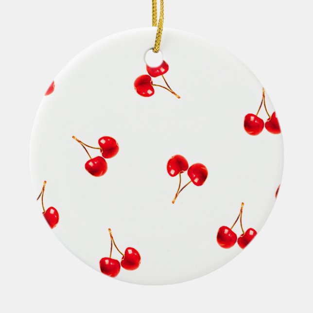 Vivid Cherry Pattern Ceramic Ornament (Front)