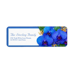 Vivid Cobalt Golden Sprig Orchid Return Address Label