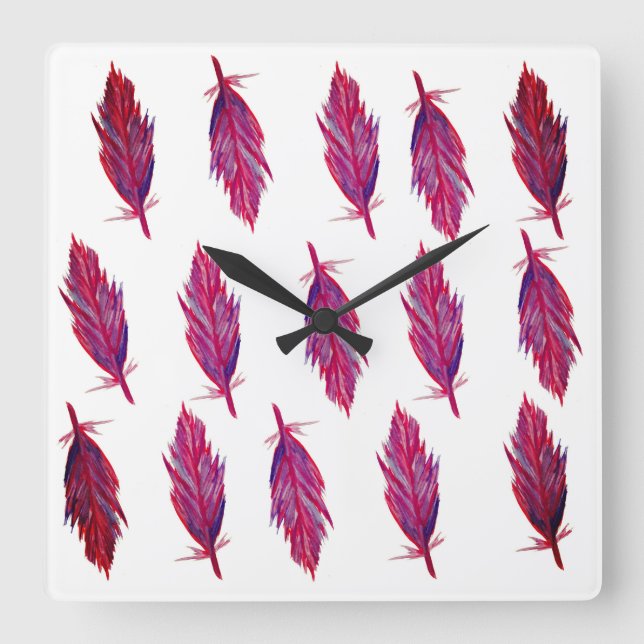 Vivid Colors Feathers Square Wall Clock (Front)