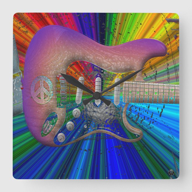 Vivid Colors Peace Guitar Clock (Front)