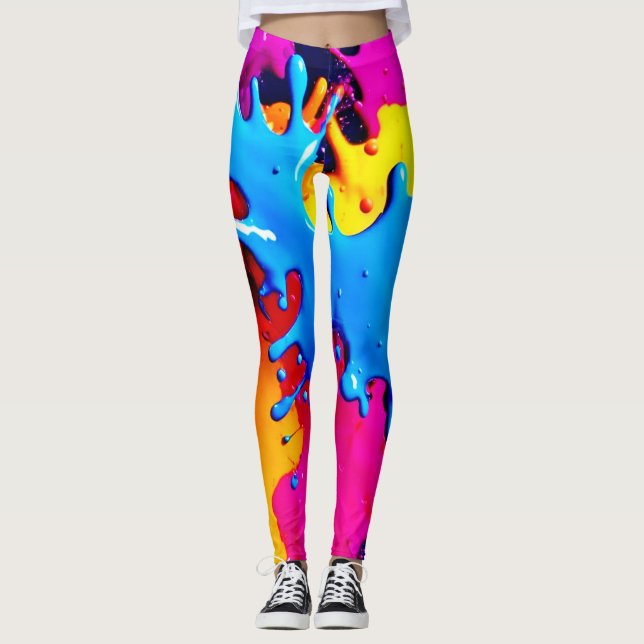 Vivid Colour Splash Art Leggings (Front)