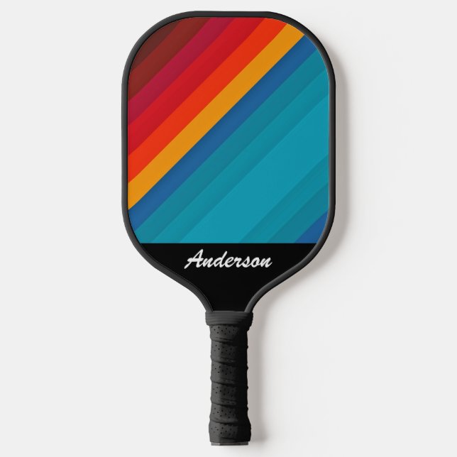 Vivid Colour Stripes personalise with Name Pickleball Paddle (Front)