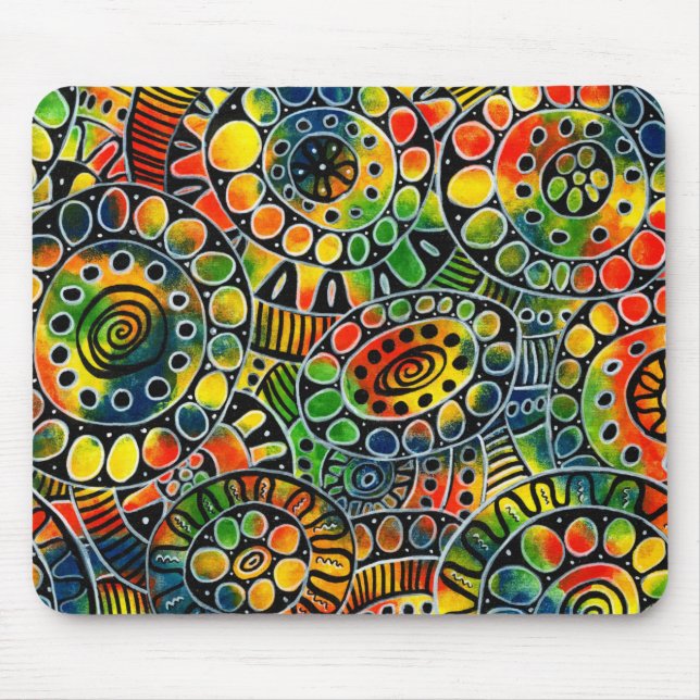 Vivid Colourful Circles and Ovals Original Abstrac Mouse Pad (Front)