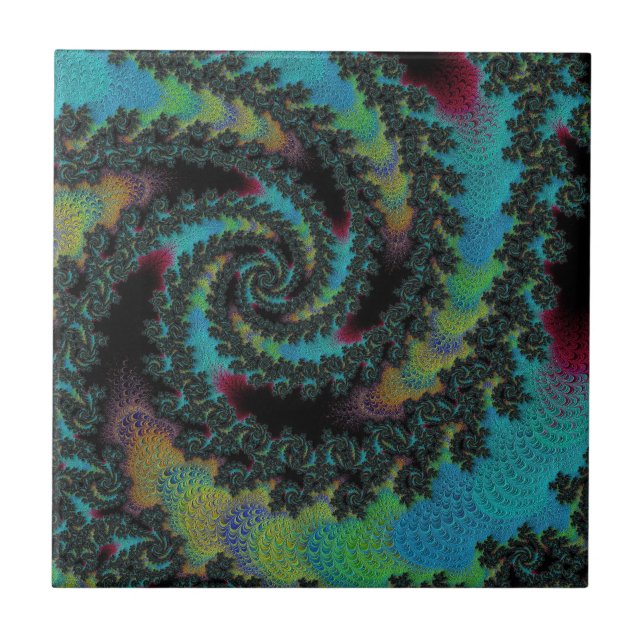 Vivid Colourful Pinwheel Carpet Fractal Abstract Ceramic Tile (Front)