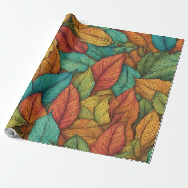 Vivid Colours 3D Leaves Pattern Wrapping Paper (Unrolled)