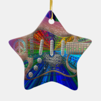 Vivid Colours Peace Guitar - Star Ceramic Ornament