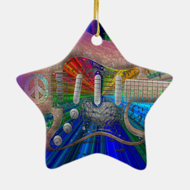Vivid Colours Peace Guitar - Star Ceramic Ornament (Back)