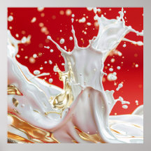 Vivid Cream and Red Fluid Art Poster