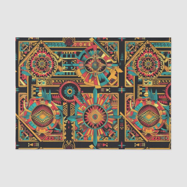 Vivid Cyan "Aztec Dream" Embossed Tissue Paper (Front)