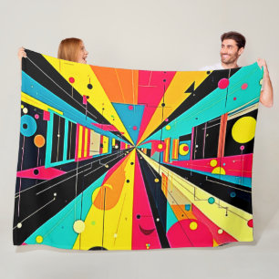 Vivid Dreams: A Neon Odyssey Fleece Blanket