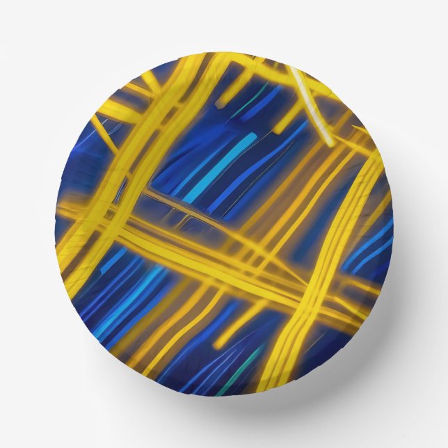 Vivid Electric Cyan Yellow Chaotic Light Paper Plate (Front)
