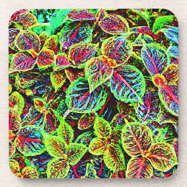 Vivid Elegance Leaves Pattern Coaster (Front)