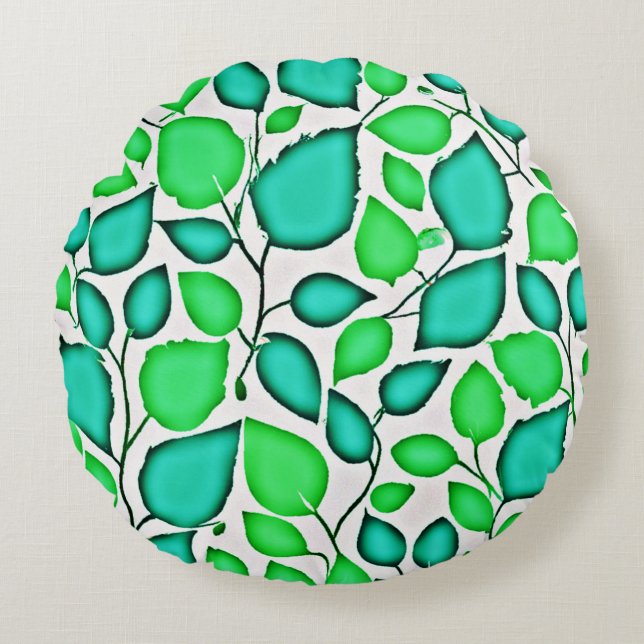 Vivid Elegance Leaves Pattern Round Cushion (Front)