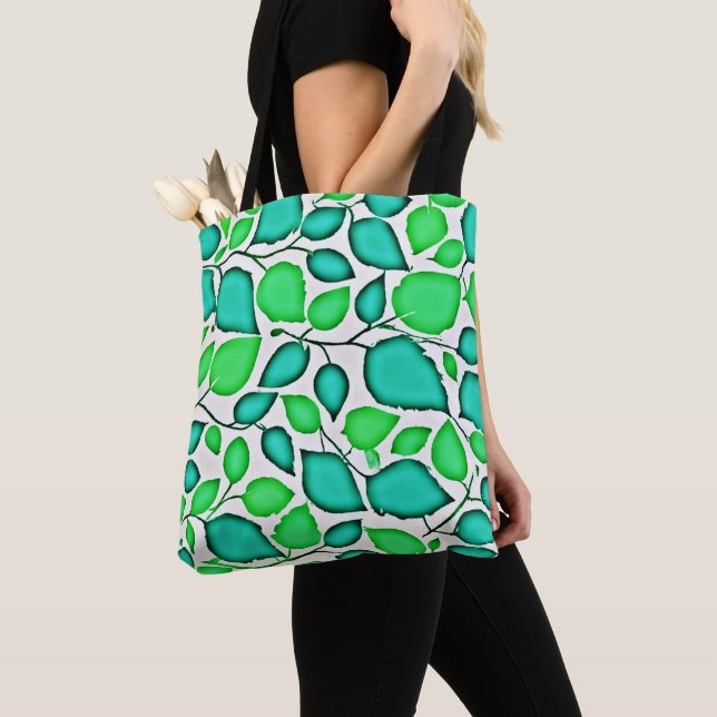 Vivid Elegance Leaves Pattern Tote Bag (Close Up)