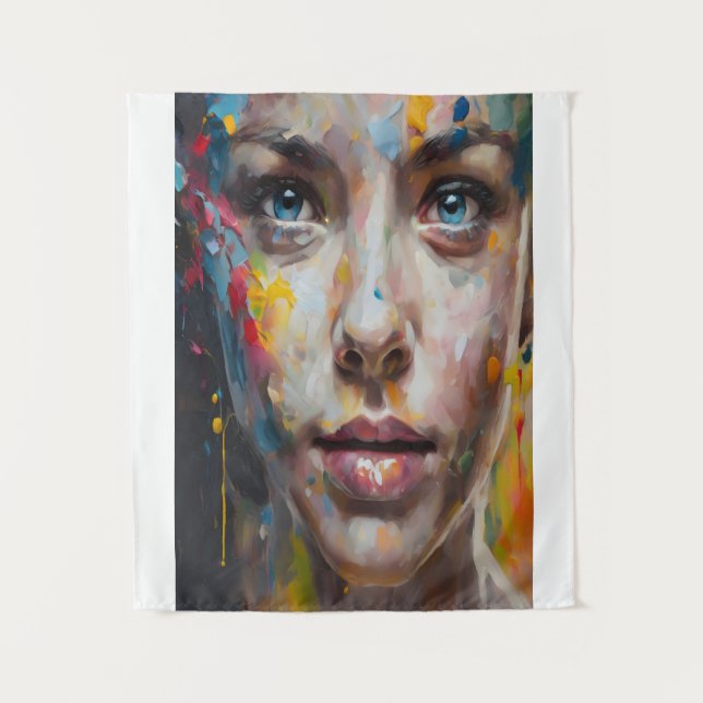 Vivid Expression – Abstract Portrait Art Tapestry (Front)
