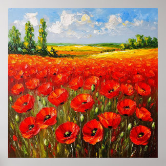 Vivid Field of Blooming Red Poppies Poster