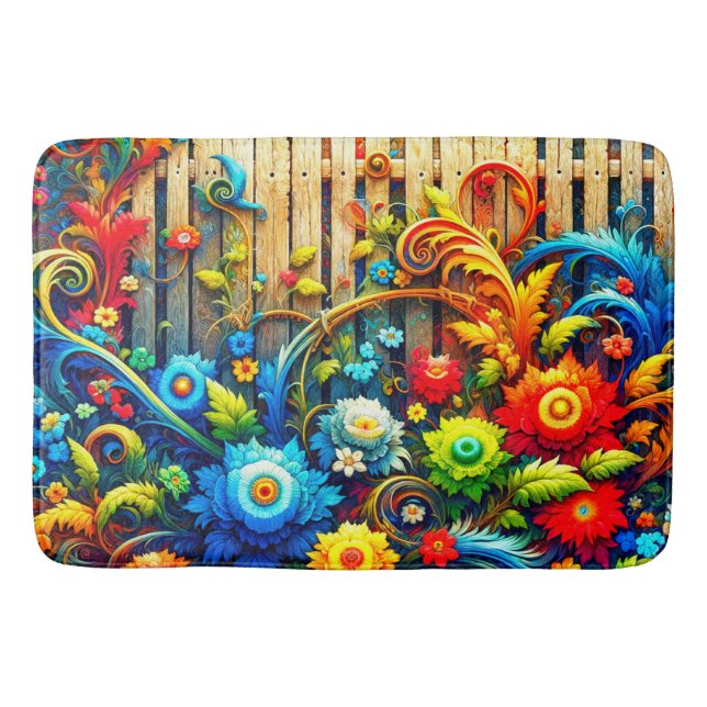 Vivid Floral Swirl Garden Bath Mat (Front)