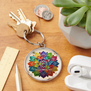 "Vivid Flower Mandala" Key Ring