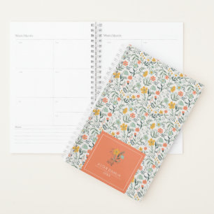 Vivid Flowers Coral Mustard Illustration Name Planner