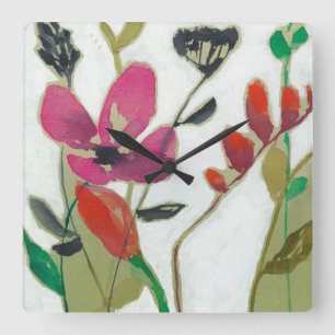 Vivid Flowers I Square Wall Clock