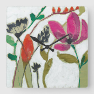 Vivid Flowers Square Wall Clock