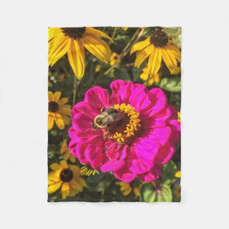 Vivid Flowers with Bee Fleece Blanket