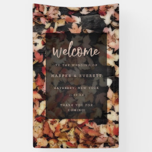 Vivid Foliage   Fall Leaves & Dark Wood Welcome Banner