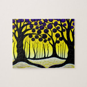 Vivid Forest with Trees and Bold Purple Leaves Jigsaw Puzzle
