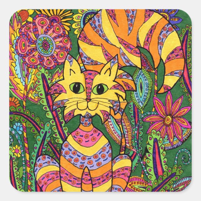Vivid Garden Cat 2 Square Sticker (Front)