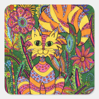 Vivid Garden Cat 2 Square Sticker