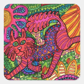 Vivid Garden Cat Square Sticker