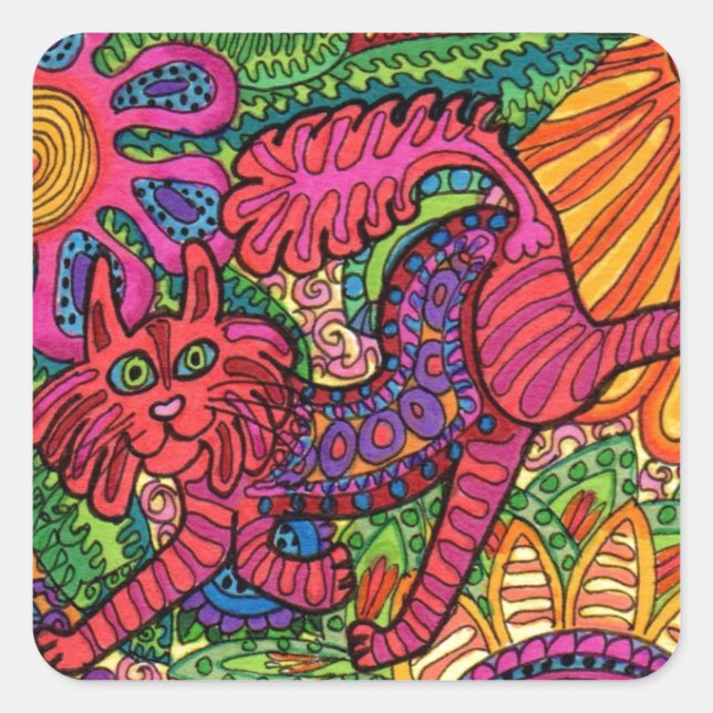 Vivid Garden Cat Square Sticker (Front)
