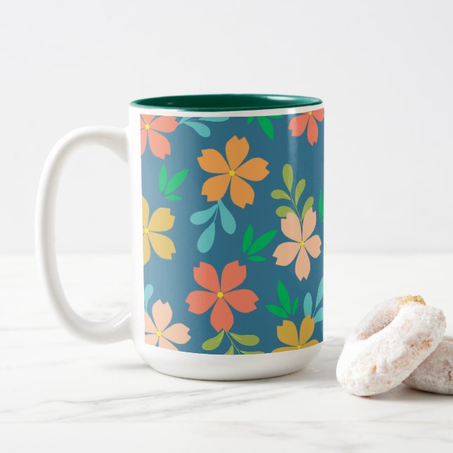 Vivid Garden Theme Two-Tone Coffee Mug (With Donut)