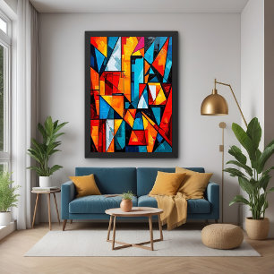 Vivid Geometric Abstract - Dynamic Cubist Wall Art