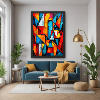 Vivid Geometric Abstract - Dynamic Cubist Wall Art