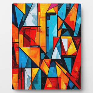 Vivid Geometric Abstract - Dynamic Cubist Wall Art Plaque