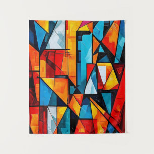 Vivid Geometric Abstract - Dynamic Cubist Wall Art Tapestry