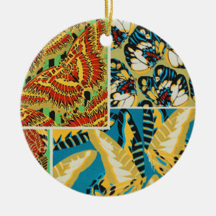 Vivid Geometric Butterflies Vintage Art Deco Ceramic Ornament