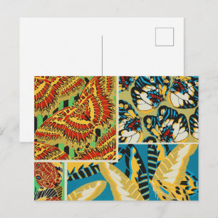 Vivid Geometric Butterflies Vintage Art Deco Postcard