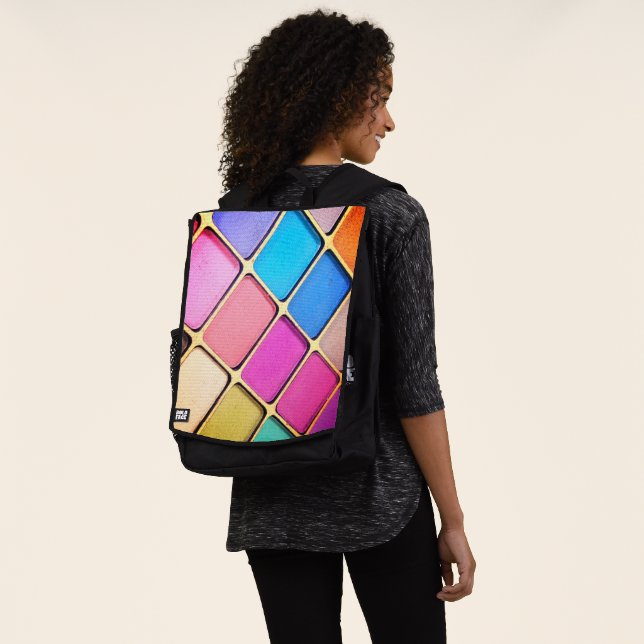 Vivid Geometric Colour Pattern Backpack (Worn)
