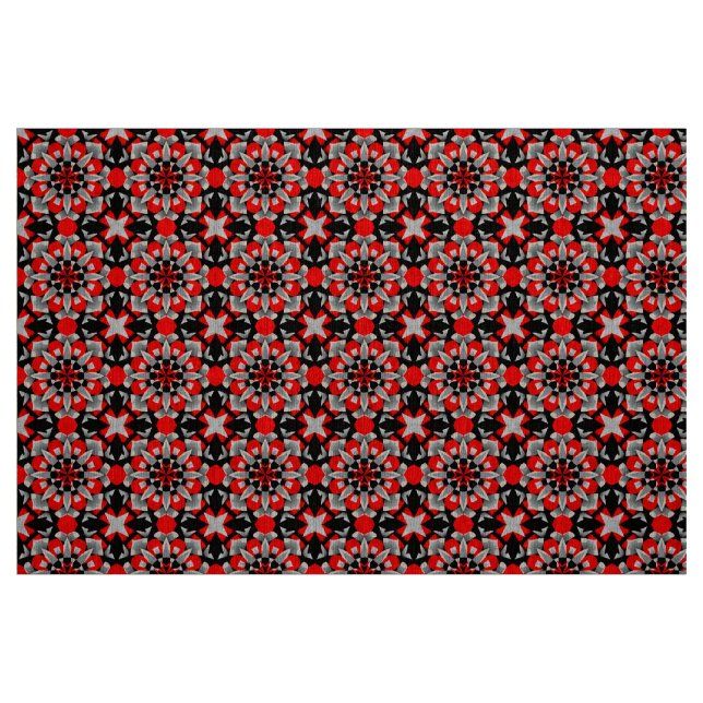 Vivid Geometric Mandala Design with Red, Black Fabric (Fat Quarter)