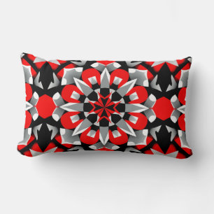 Vivid Geometric Mandala Design with Red, Black Lumbar Cushion