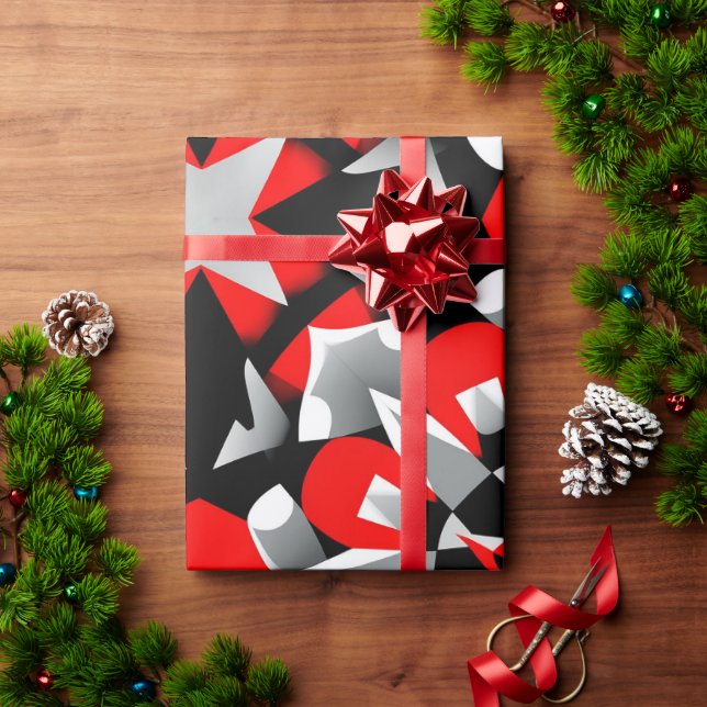Vivid Geometric Mandala Design with Red, Black Wrapping Paper (Holiday Gift)