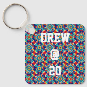 Vivid Geometric Trippy Multicolored Energetic Key Ring