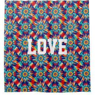 Vivid Geometric Trippy Multicolored Energetic Shower Curtain