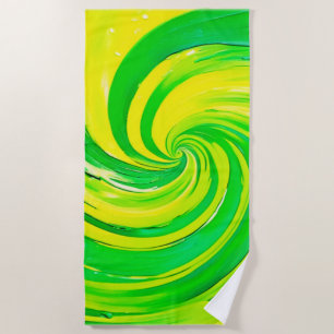 Vivid Green and Yellow Swirl Art Beach Towel