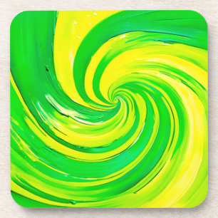 Vivid Green and Yellow Swirl Art Coaster